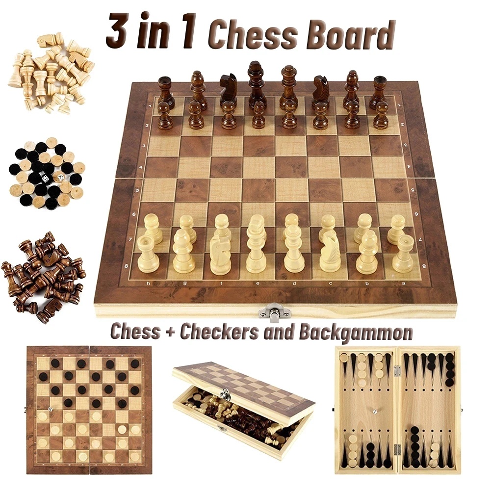 Board Game Zenith - 3'ü 1 Arada Ahşap Dama, Tavla